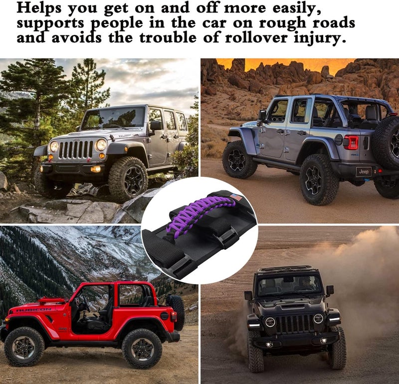 Kujunpao 4 X Roll Bar Grab Handles Grip Handle Compatible with Jeep Wrangler JLU JK JKU TJ YJ LJ JT JL & Gladiator JT 1955-2022 UTV & ATV(Purple) - Image 3